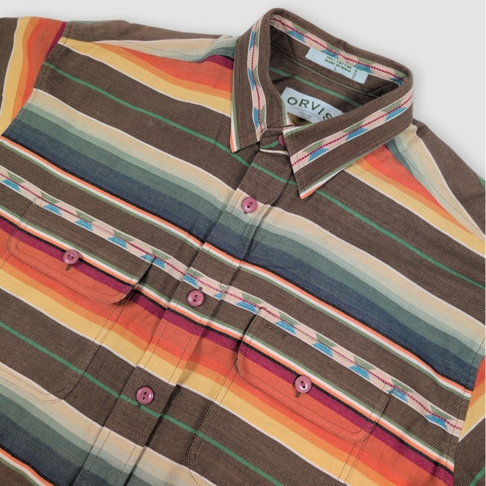 Vintage Orvis Southwestern Button Down Shirt Mens Large Striped Aztec Western